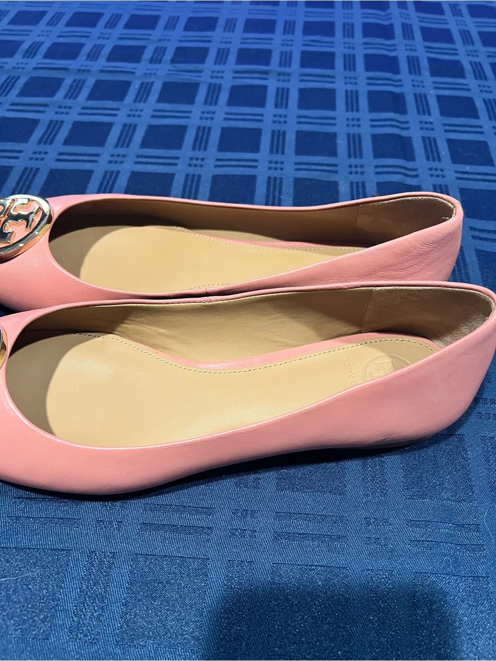 Tory Burch Benton 2 Coral Pink Tramonto Nappa Leather Logo Ballet Flats